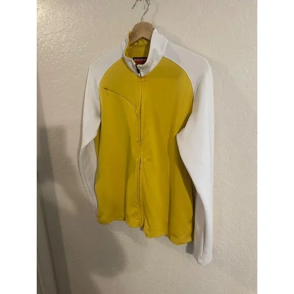 Y Sun Mountain Yellow & White Colorblock Long Sleeved Zip Up Athletic Jacket - Picture 2 of 11